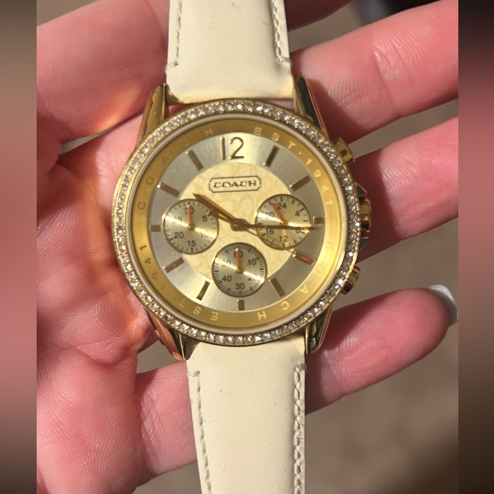 COACH cubic zirconia watch white band like new